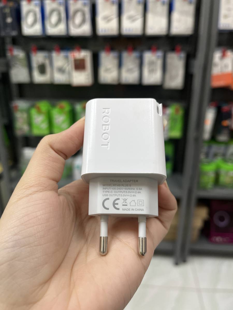Robot RT-K8 Plus S 2 Port USB-A + Type C 2.4A White (Kepala Charger)