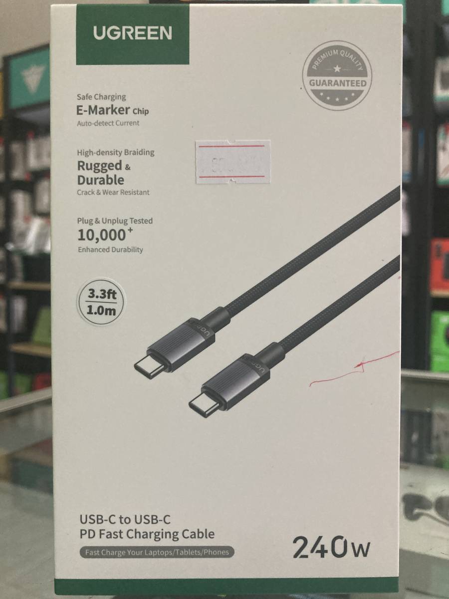 UGREEN 65907 Cable C to C 240W Nylon 1M Hitam