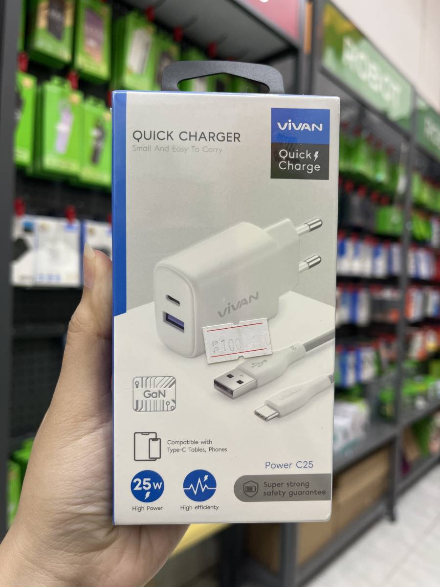 Vivan Power C25 Quick Charger GaN 25W White With Type C Cable