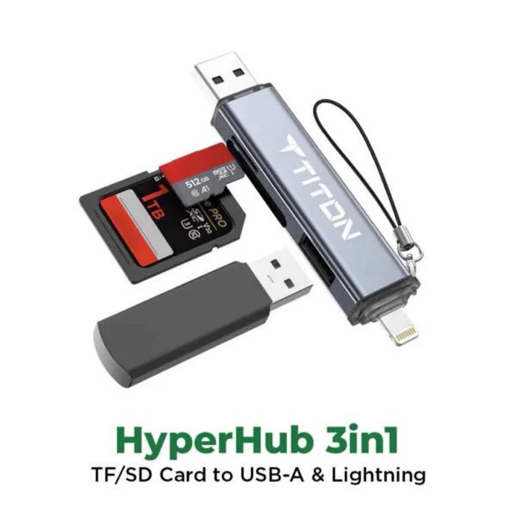 Titon OTG Flashdisk & Card Reader Hyperhub 3 in 1 USB A & Lighnting (SKU: CO0014T-AB-LA)