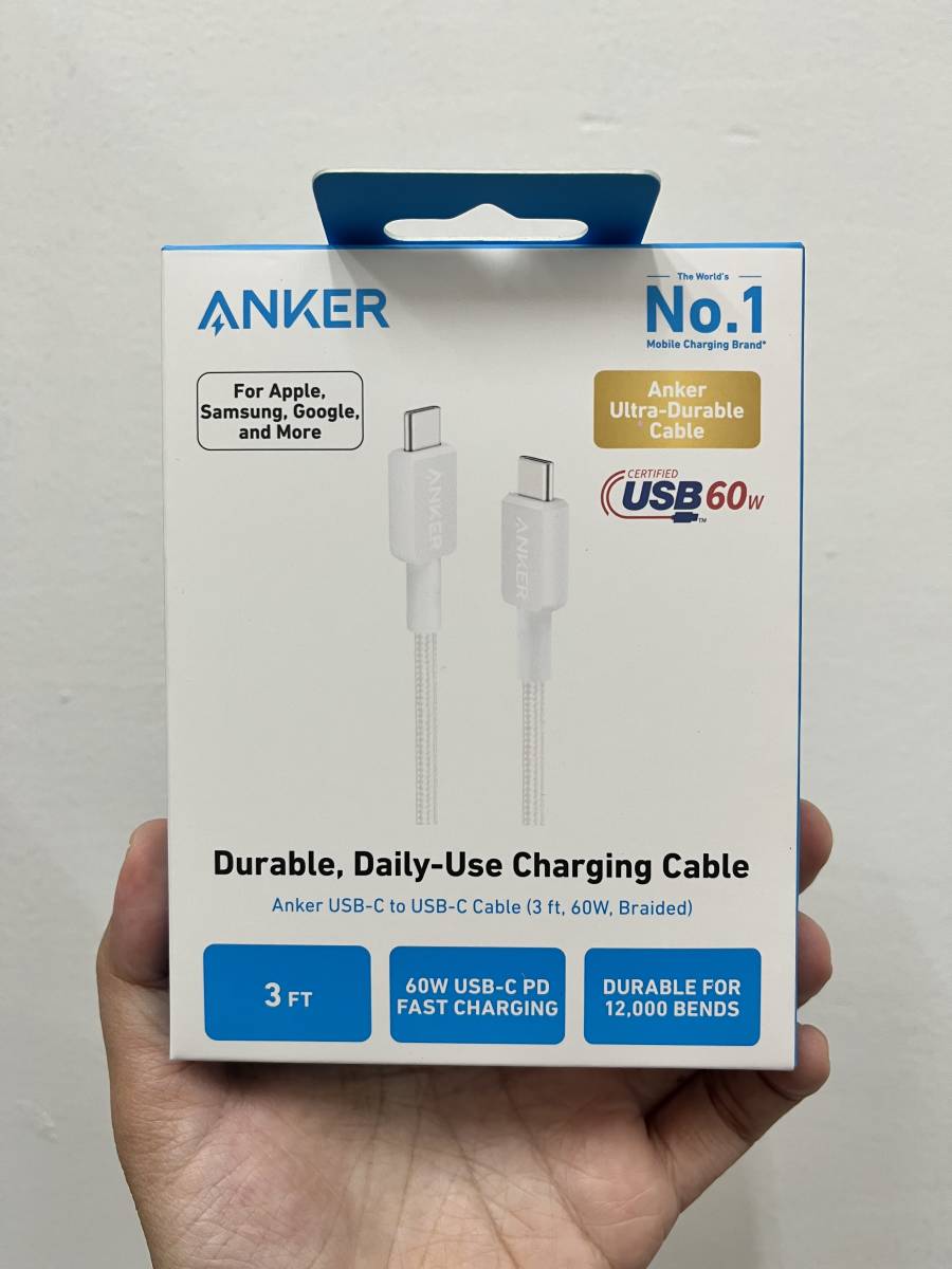 Anker 322 USB C to USB C 60w 3ft Braided White