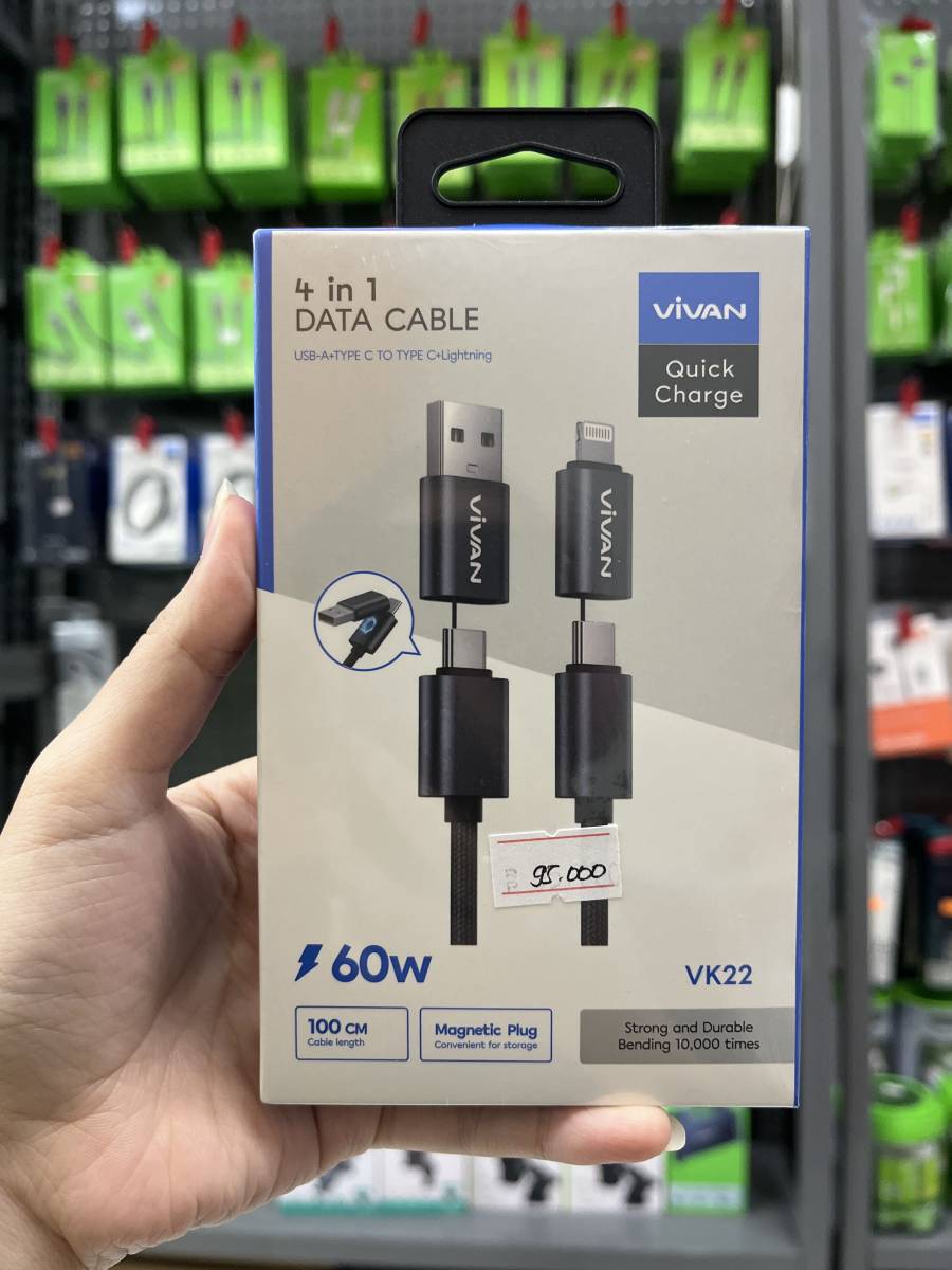 Vivan VK22 4 in 1 Data Cable USB-A+Type C to Type C + Lighting 60W