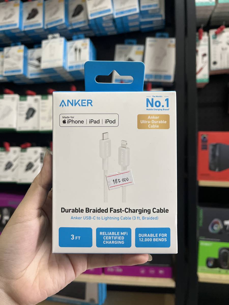 Anker 322 USB-C to Lightning Cable (3ft Braided) MFI White