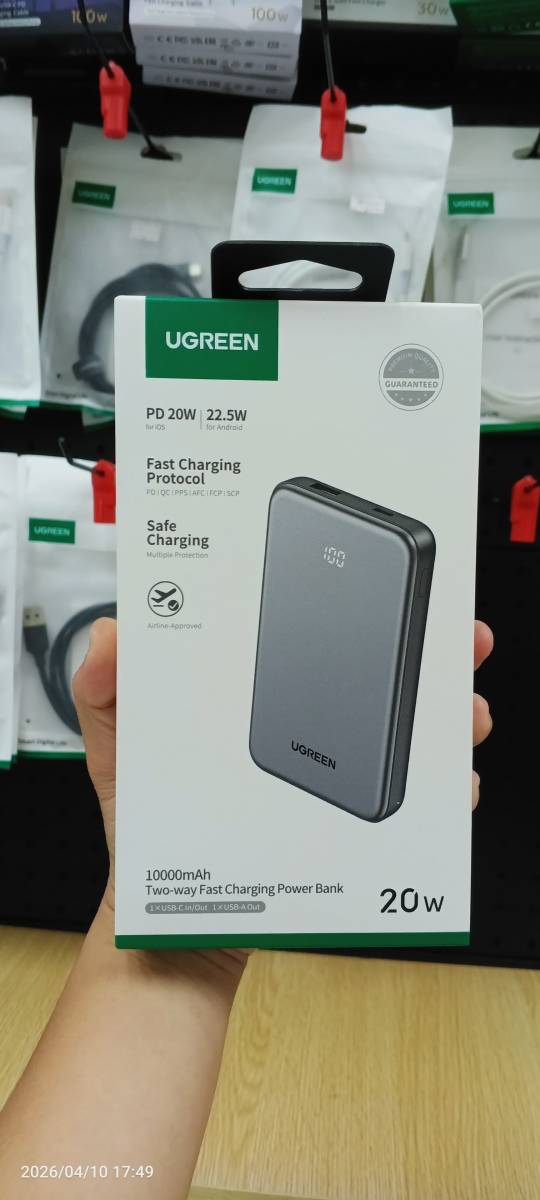 Ugreen 75131B Powerbank 10.000mAh 22,5W With LED Two-Way Fast Charging Black (PD, QC, PPS, AFC, FCP,SCP)